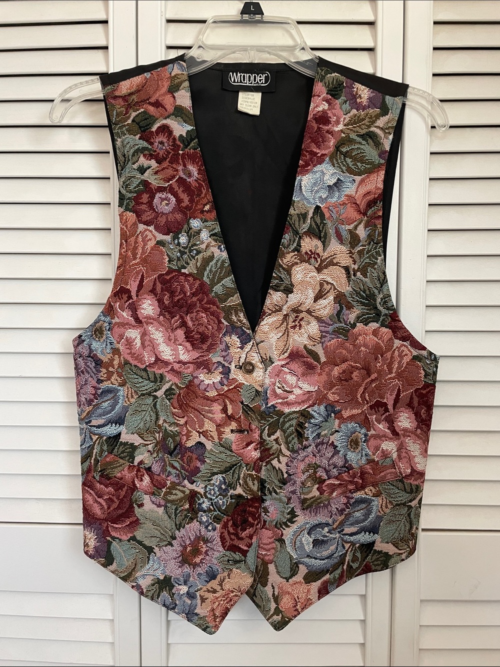 Wrapper Floral Jacquard Vest in Burgundy, Rose and Blue